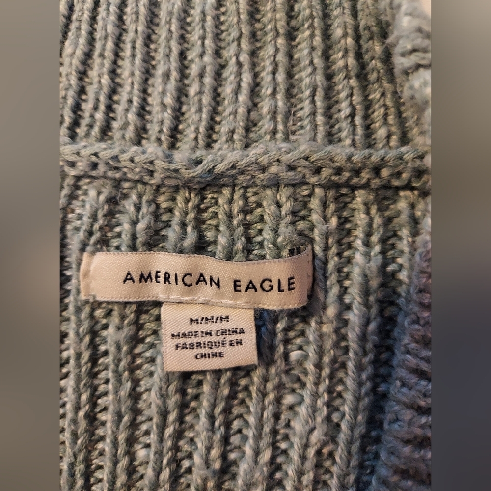 American Eagle Outfitters Light Sage Chunky Cozy Crew Neck Sweater - Picture 3 of 7